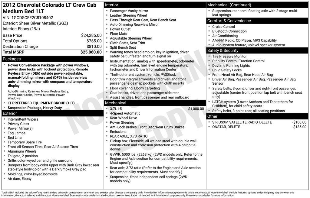 2012 Chevrolet Colorado LT w/1LT