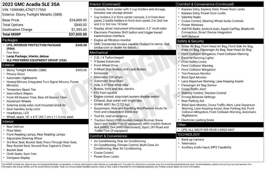 2022 GMC Acadia SLE