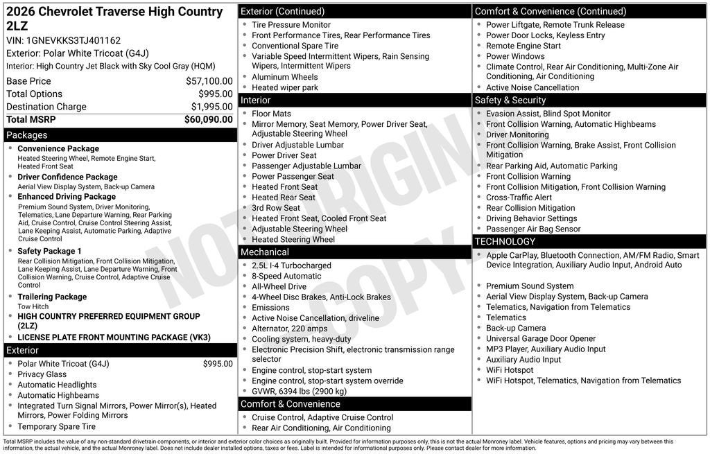 2026 Chevrolet Traverse High Country