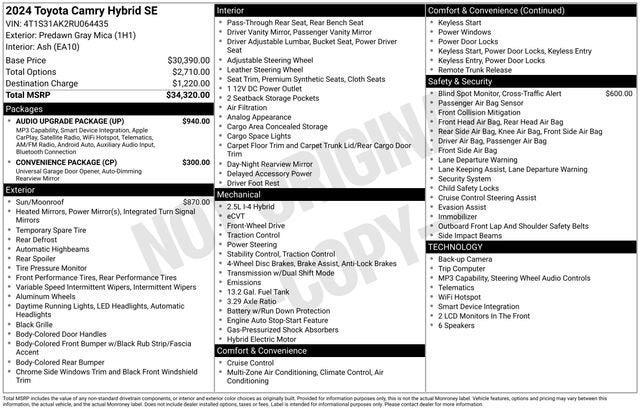 2024 Toyota Camry Hybrid SE