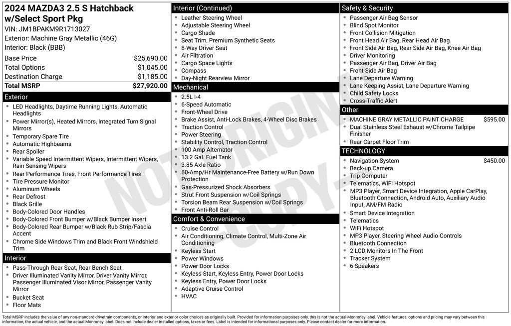 2024 Mazda Mazda3 Hatchback 2.5 S Select Sport