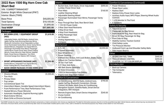 2022 RAM 1500 Big Horn Crew Cab 4x2 5'7' Box