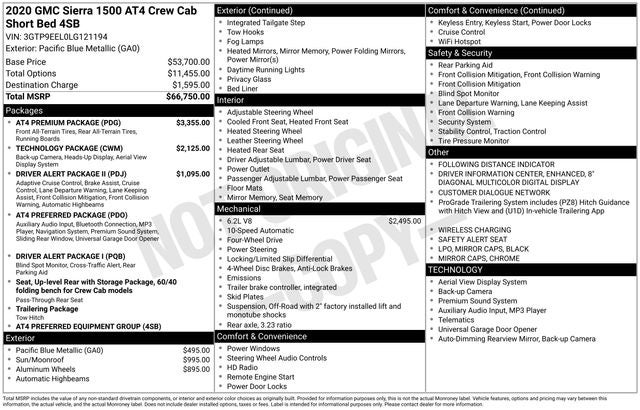 2020 GMC Sierra 1500 4WD Crew Cab Short Box AT4