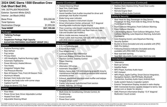 2024 GMC Sierra 1500 4WD Crew Cab Short Box Elevation with 3VL
