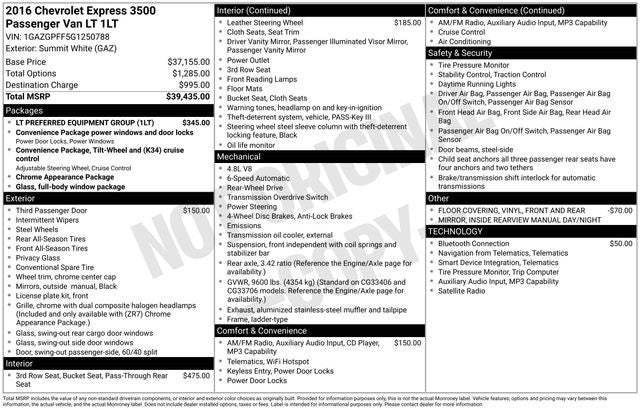 2016 Chevrolet Express 3500 LT Passenger