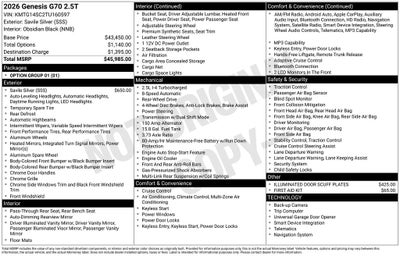 2026 Genesis G70 2.5T