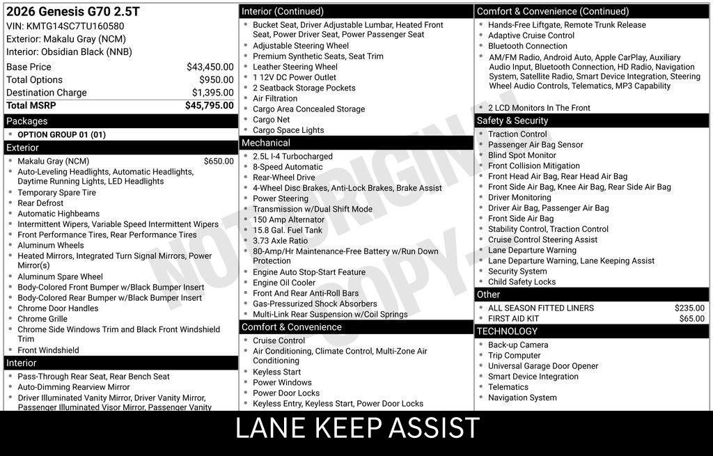 2026 Genesis G70 2.5T