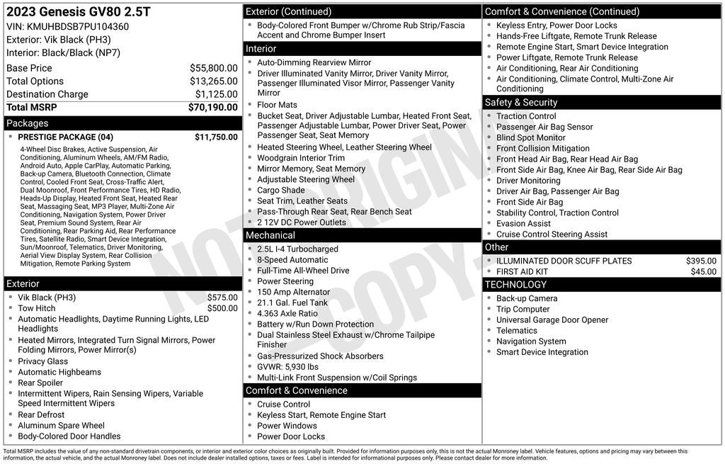 2023 Genesis GV80 2.5T Prestige