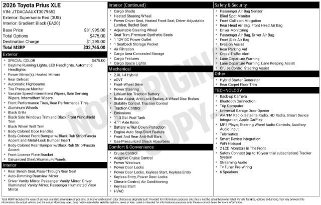2026 Toyota Prius XLE